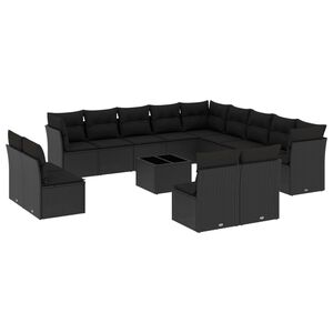 vidaXL Salon de jardin avec coussins 14 pcs noir r&eacute;sine tress&eacute;e