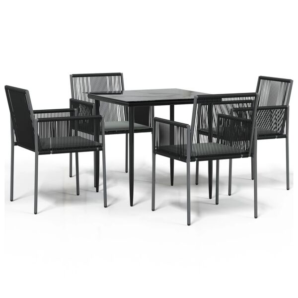 vidaXL Ensemble &agrave; manger de jardin coussins 5pcs noir rotin et acier