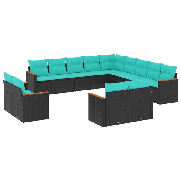 vidaXL Salon de jardin avec coussins 13 pcs noir r&eacute;sine tress&eacute;e