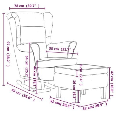 vidaXL Chaise à bascule avec pieds en bois et tabouret Rose Velours