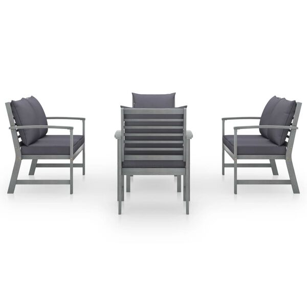vidaXL Salon de jardin 5 pcs avec coussin Bois d'acacia solide Gris