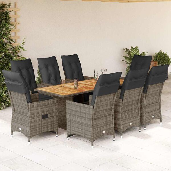 vidaXL Ensemble de bistro de jardin 9 pcs coussins gris poly rotin