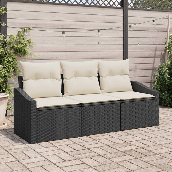 vidaXL Ensemble de canap&eacute; de jardin 3 pcs Noir et Blanc polyrotin