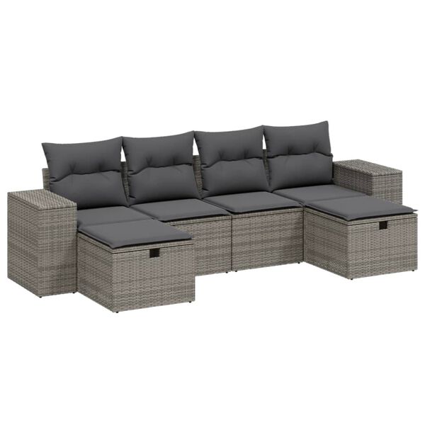 vidaXL Salon de jardin 6 pcs avec coussins gris r&eacute;sine tress&eacute;e