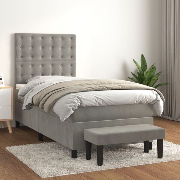 vidaXL Sommier &agrave; lattes de lit et matelas Gris clair 100x200cm Velours