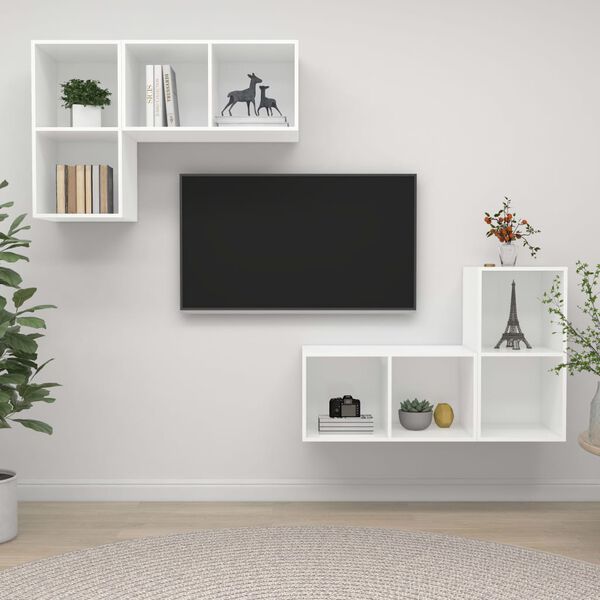 vidaXL Meubles TV muraux 4 pcs Blanc Bois d'ing&eacute;nierie