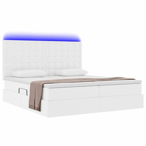 vidaXL Lit avec rangement et LED Blanc pur 180 x 200 cm Simili cuir