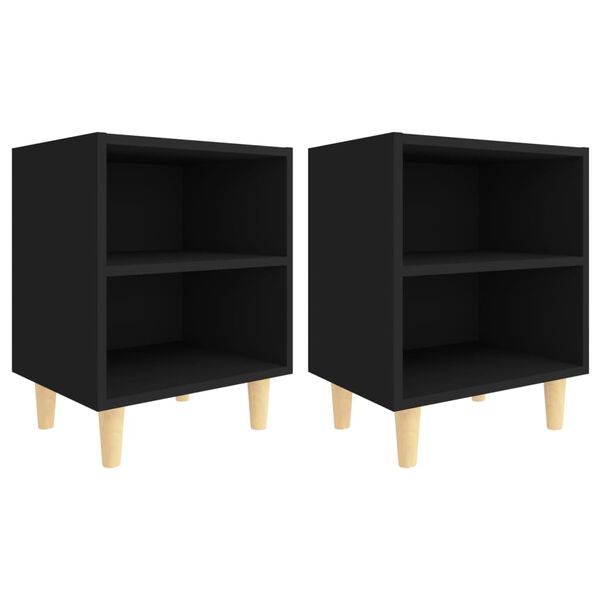 vidaXL Tables de chevet avec pieds en bois 2 pcs Noir 40x30x50 cm