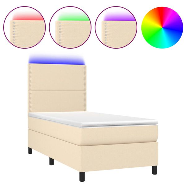 vidaXL Sommier &agrave; lattes de lit et matelas et LED Cr&egrave;me 100x200cm Tissu
