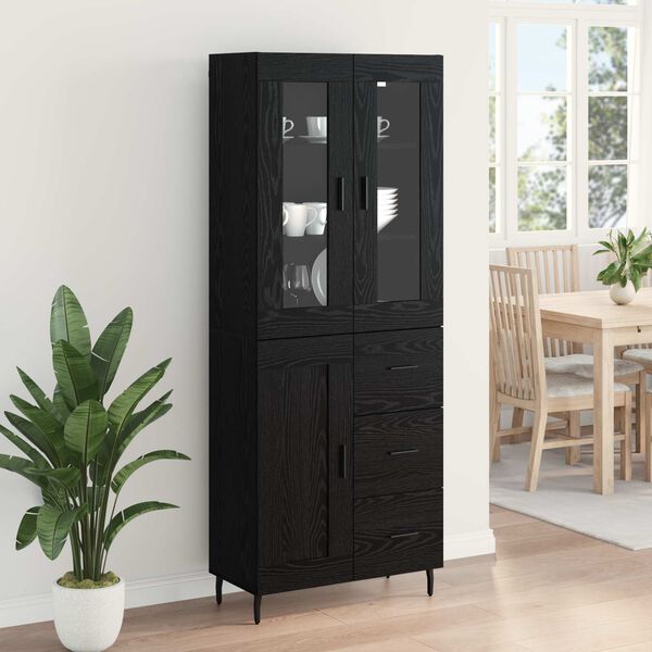 vidaXL Haut Armoire 2 pcs Ch&ecirc;ne noir Bois Agglom&eacute;r&eacute; et Verre