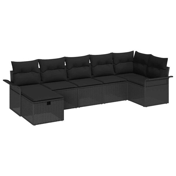 vidaXL Ensemble de canap&eacute; de jardin avec coussin 7 pcs Noir Poly rotin