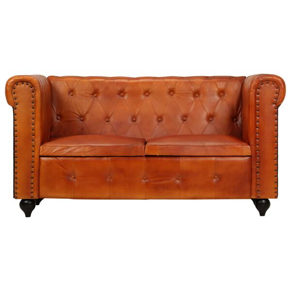 vidaXL Canap&eacute; Chesterfield &agrave; 2 places Brun roux Cuir v&eacute;ritable