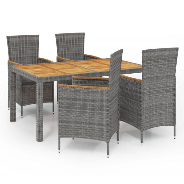 vidaXL Ensemble &agrave; manger d'ext&eacute;rieur 5pcs coussins r&eacute;sine tress&eacute;e gris