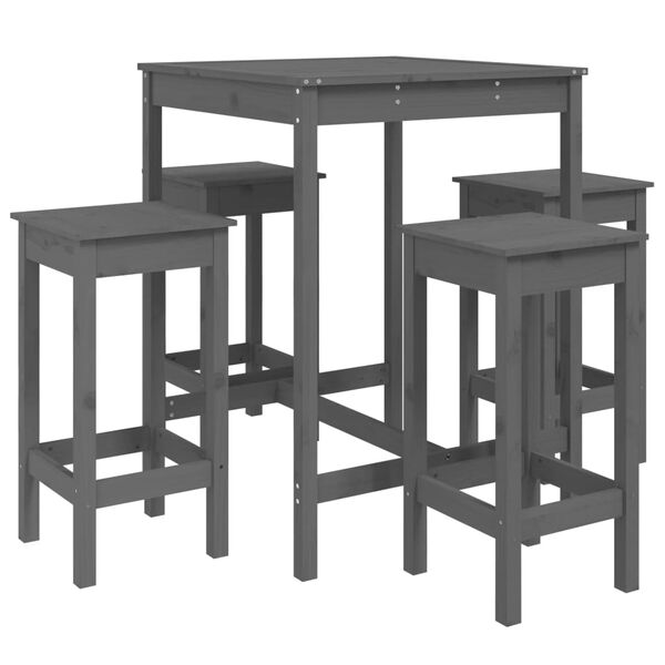 vidaXL Ensemble de bar de jardin 5 pcs gris bois de pin massif