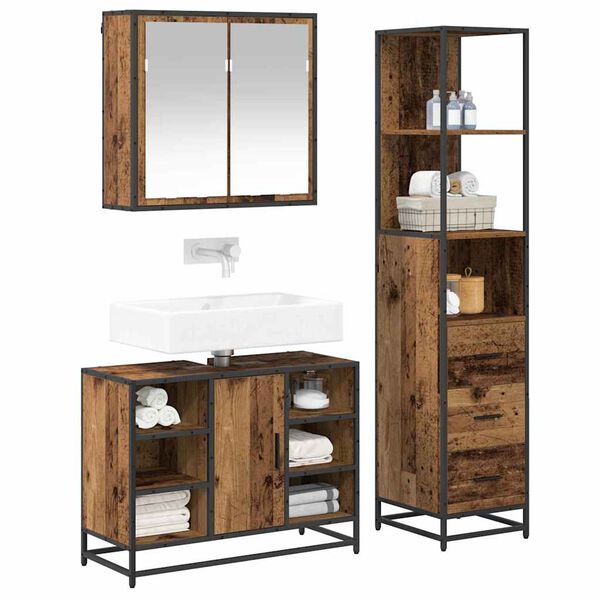 vidaXL Ensemble de mobilier de salle de bain 3 pcs Bois Ancien