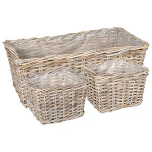vidaXL Panier de plantation GENDT 3 pi&egrave;ces Gris naturel Rattan Kubu