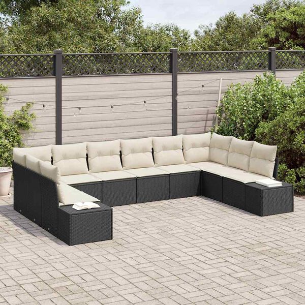 vidaXL Ensemble de canap&eacute; de jardin 10 pcs Noir et Cr&egrave;me Polyrotin