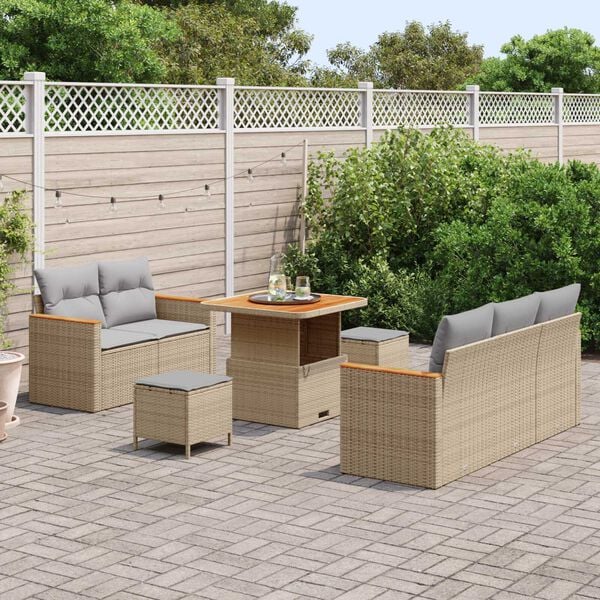 vidaXL Ensemble de canap&eacute; de jardin 8 pcs Beige polyrotin