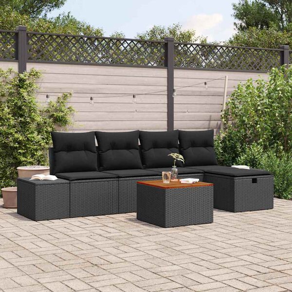 vidaXL Ensemble de canap&eacute; de jardin avec coussin 6 pcs Noir polyrotin