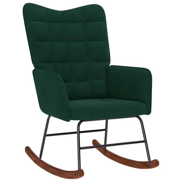 vidaXL Chaise &agrave; bascule avec tabouret en velours vert fonc&eacute;