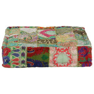 vidaXL Pouf carr&eacute; en coton fait &agrave; la main 50 x 50 x 12 cm Vert