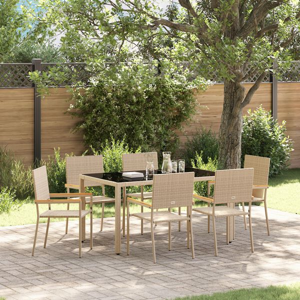 vidaXL Ensemble de salle à manger pour jardin 7 pcs Beige polyrotin