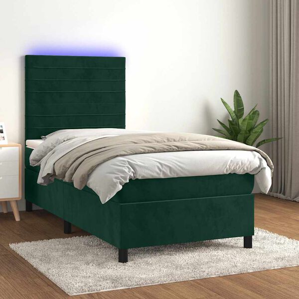 vidaXL Sommier &agrave; lattes de lit matelas LED Vert fonc&eacute; 80x200cm Velours