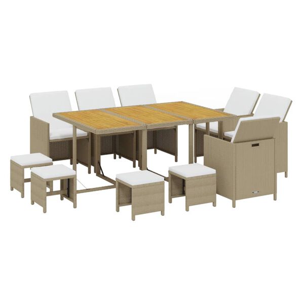 vidaXL Ensemble &agrave; manger de jardin coussins 11pcs R&eacute;sine tress&eacute;e Beige