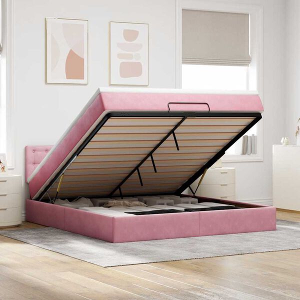 VidaXL Cadre de lit ottoman avec matelas rose 180x200 cm velours