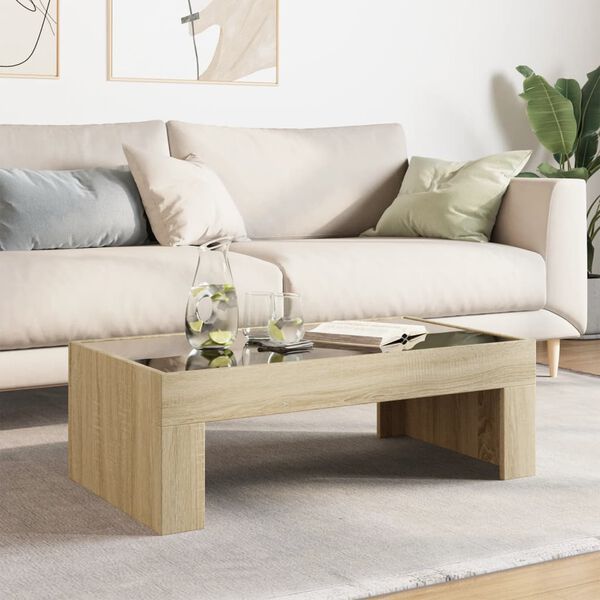vidaXL Table basse avec LED infini ch&ecirc;ne sonoma 90x50x30 cm
