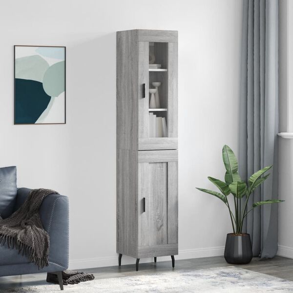 vidaXL Buffet haut Sonoma gris 34,5x34x180 cm Bois d'ing&eacute;nierie