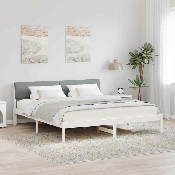 vidaXL Cadre de lit avec t&ecirc;te de lit Blanc et gris clair 180 x 200 cm