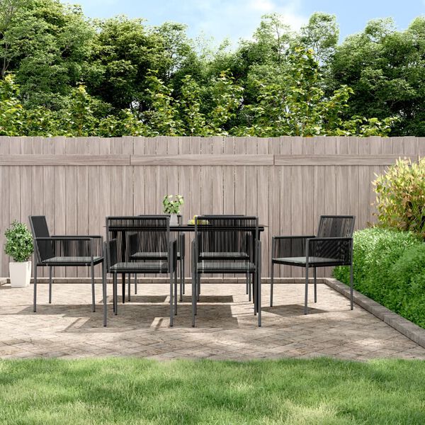 vidaXL Ensemble &agrave; manger de jardin coussins 7 pcs noir rotin et acier