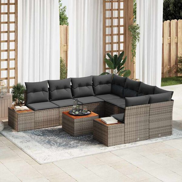 vidaXL Ensemble de canapé de jardin avec coussin 9 pcs Gris Poly rotin