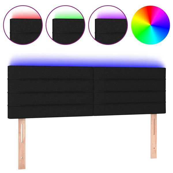 vidaXL T&ecirc;te de lit &agrave; LED Noir 144x5x78/88 cm Tissu