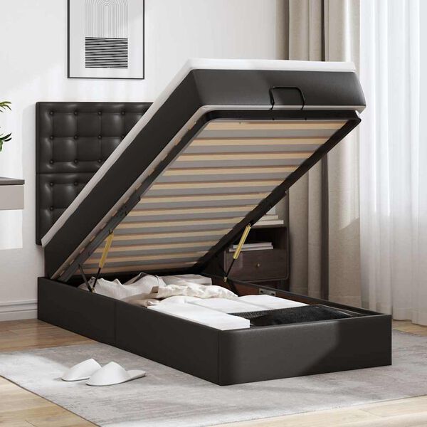 vidaXL Lit ottoman avec matelas noir 80x200 cm similicuir