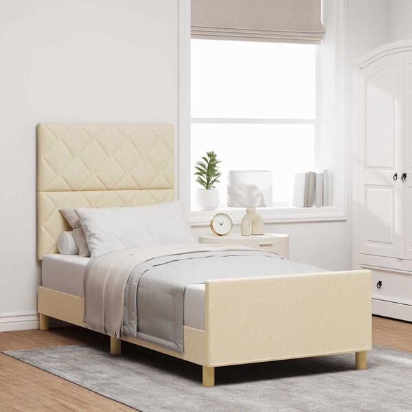 vidaXL Cadre de lit avec t&ecirc;te de lit Cr&egrave;me 90 x 190 cm tissu
