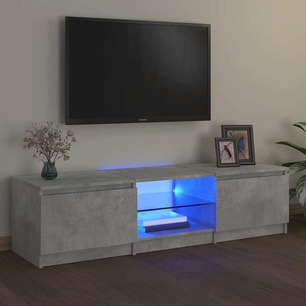 vidaXL Meuble TV avec lumières LED gris béton 140x40x36 cm