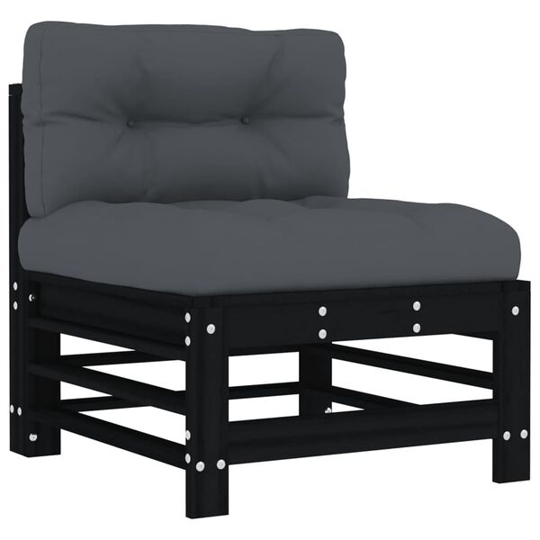 vidaXL Salon de jardin 3 pcs avec coussins noir bois massif