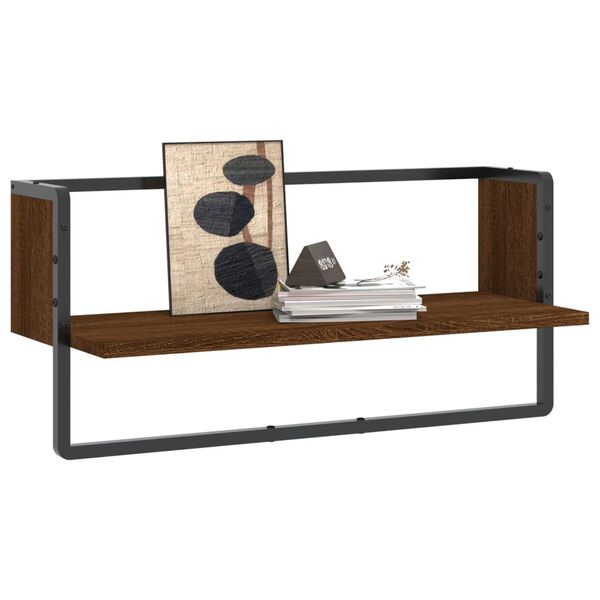 vidaXL &Eacute;tag&egrave;re murale avec barre ch&ecirc;ne marron 65x25x30 cm