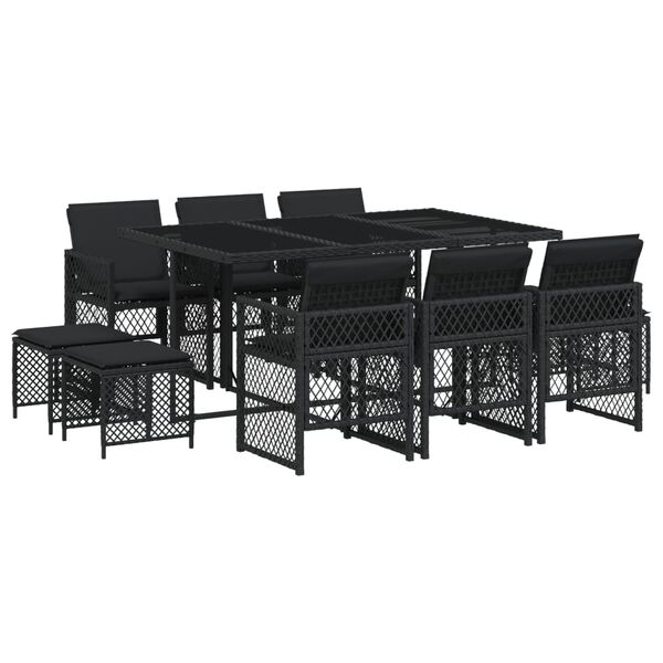 vidaXL Ensemble &agrave; manger de jardin 11 pcs coussins noir r&eacute;sine tress&eacute;e