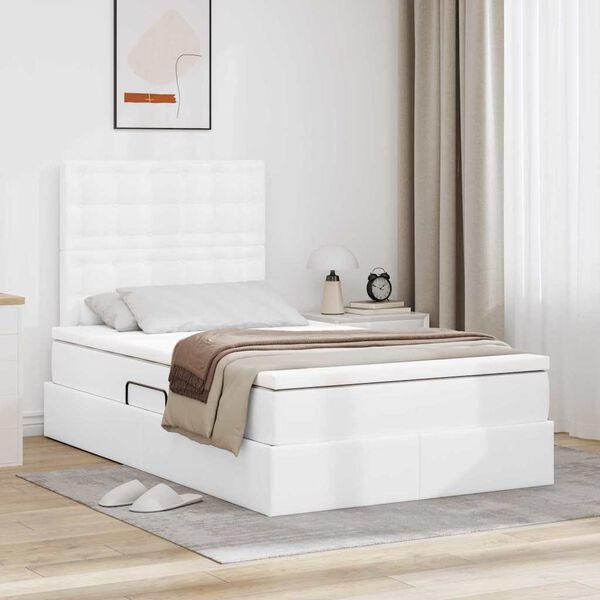 vidaXL Lit avec rangement et LED avec matelas Blanc pur 120 x 200 cm