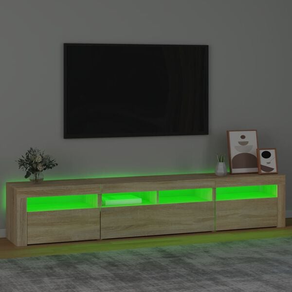 vidaXL Meuble TV avec lumières LED Chêne sonoma 210x35x40 cm