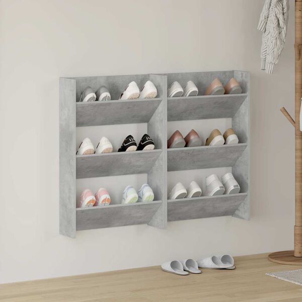 vidaXL Armoires &agrave; chaussures murales 2 pcs Gris b&eacute;ton 60x18x90 cm