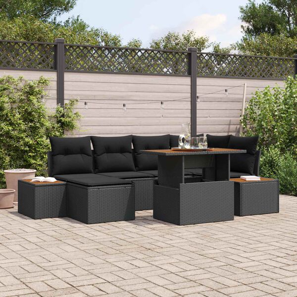 vidaXL Ensemble de canap&eacute; de jardin 7 pcs Noir Poly rotin