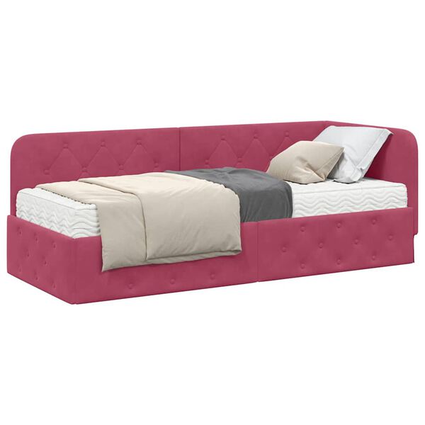 vidaXL Cadre de lit d'angle avec matelas Bordeaux 80 x 200 cm Velours
