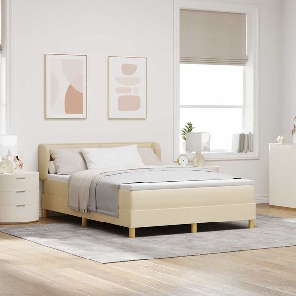 vidaXL Lit &agrave; ressorts avec matelas Cr&egrave;me 140 x 190 cm tissu