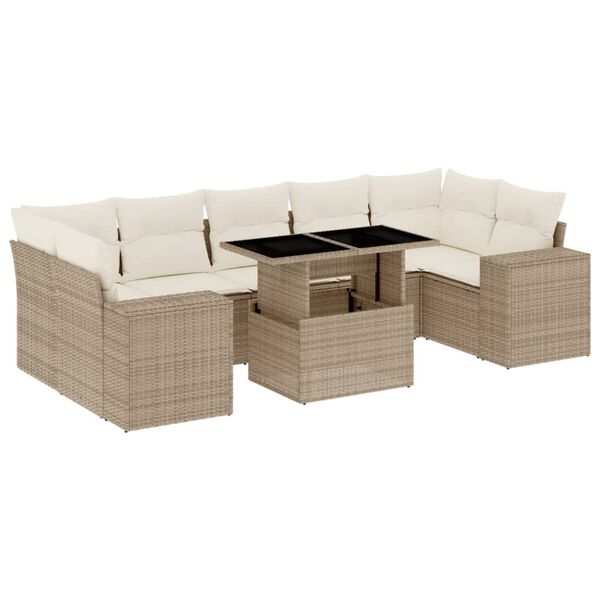 vidaXL Salon de jardin avec coussins 8 pcs beige r&eacute;sine tress&eacute;e