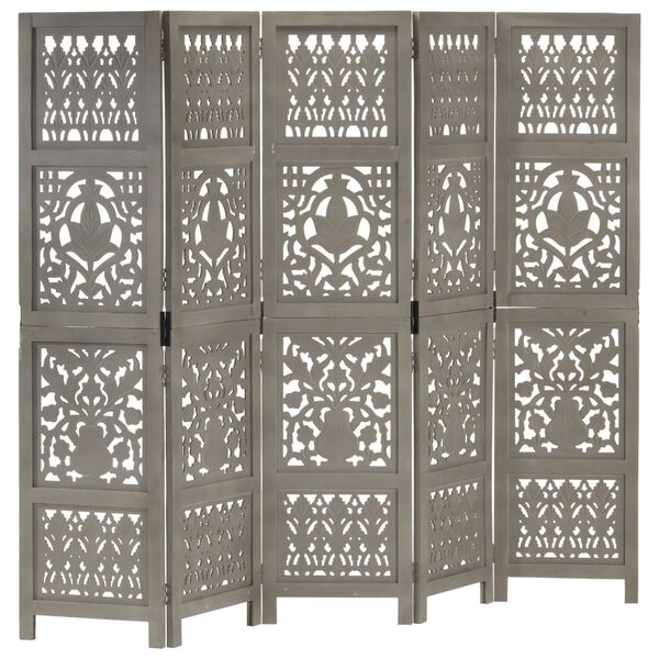 vidaXL Cloison de s&eacute;paration 5 panneaux Gris 200x165 cm Bois manguier