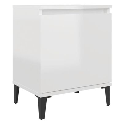 vidaXL Table de chevet avec pieds en métal Blanc brillant 40x30x50 cm